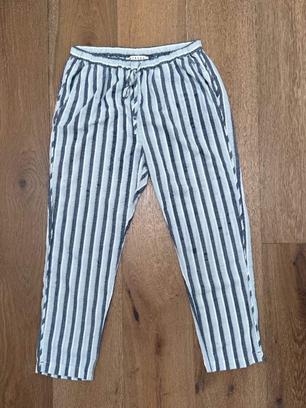 XÍRENA Blue & White Striped Linen Cotton Pull-On Lounge Pants Size S